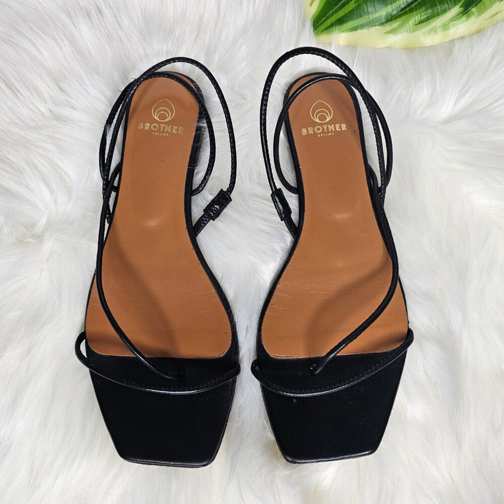 Brother Vellies Trieste Sandal Leather Strappy Square Toe Loop Black Flat Sz 9